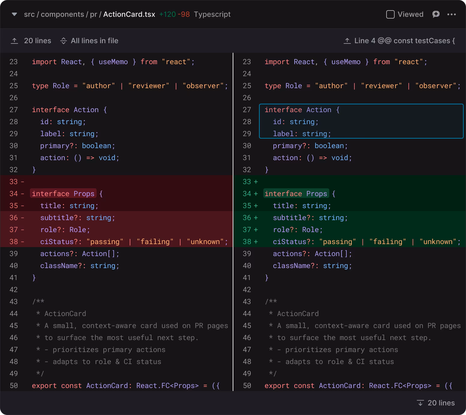 One uninterrupted diff view
