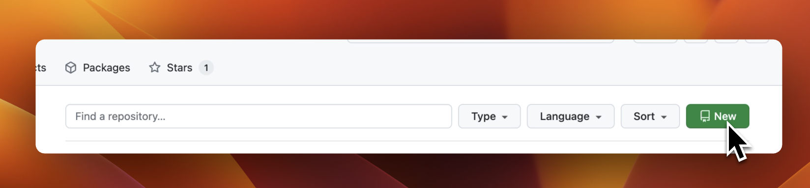 GitHub create repository screenshot