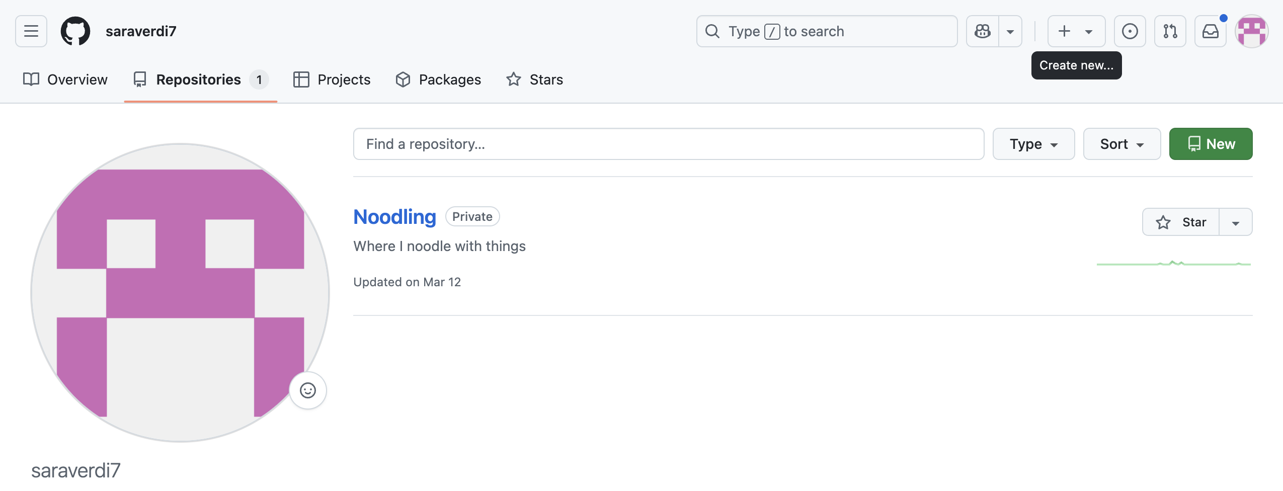 screenshot of new repo button