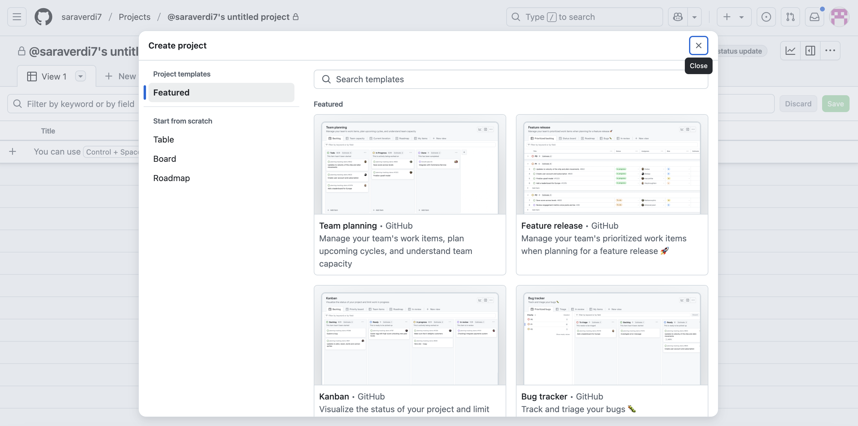 screenshot of project template