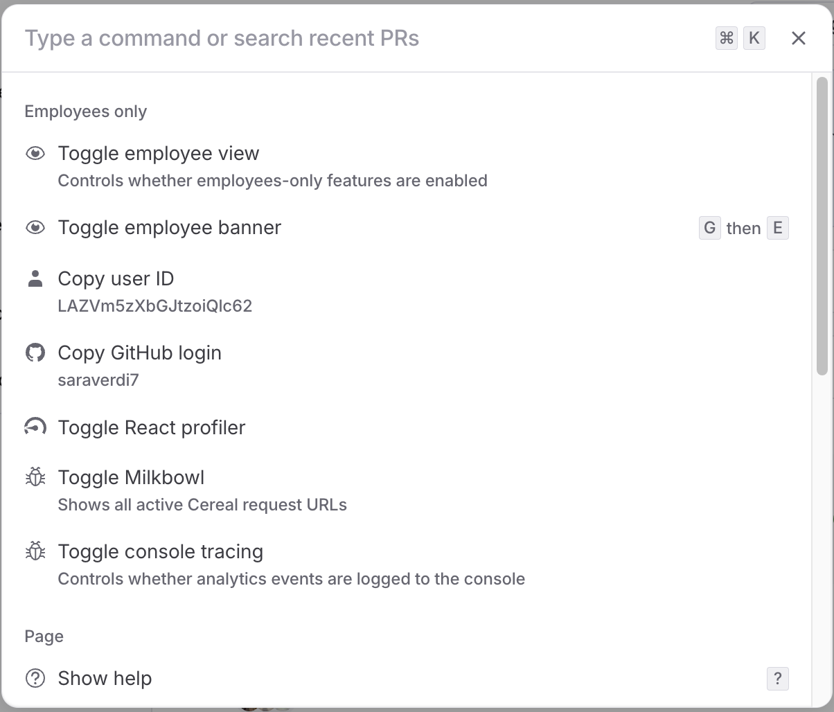 screenshot of command+k window