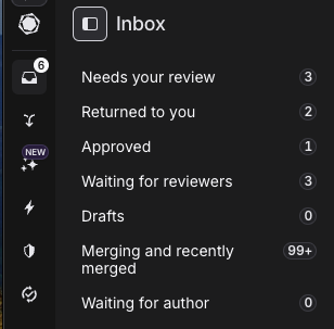 Graphite PR Inbox showing different sections for PR organization