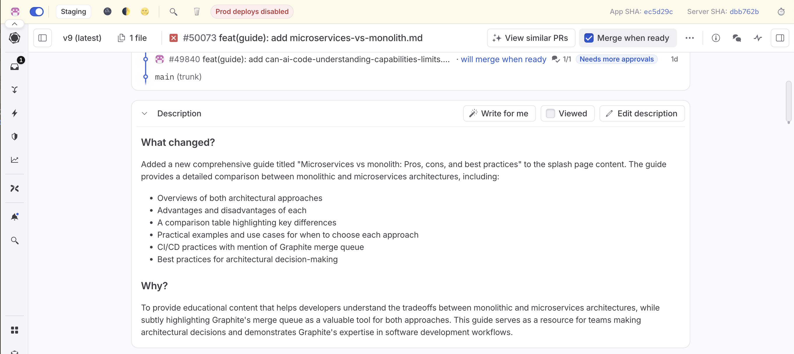 screenshot of ai pr description