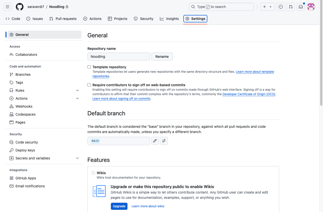 screenshot of branch settings